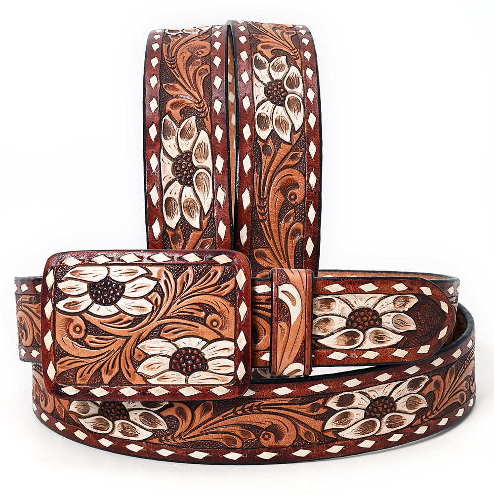 American Darling Beautifully Hand Tooled Tan Genuine Leather Belt Men and Women Western with Removable Buckle