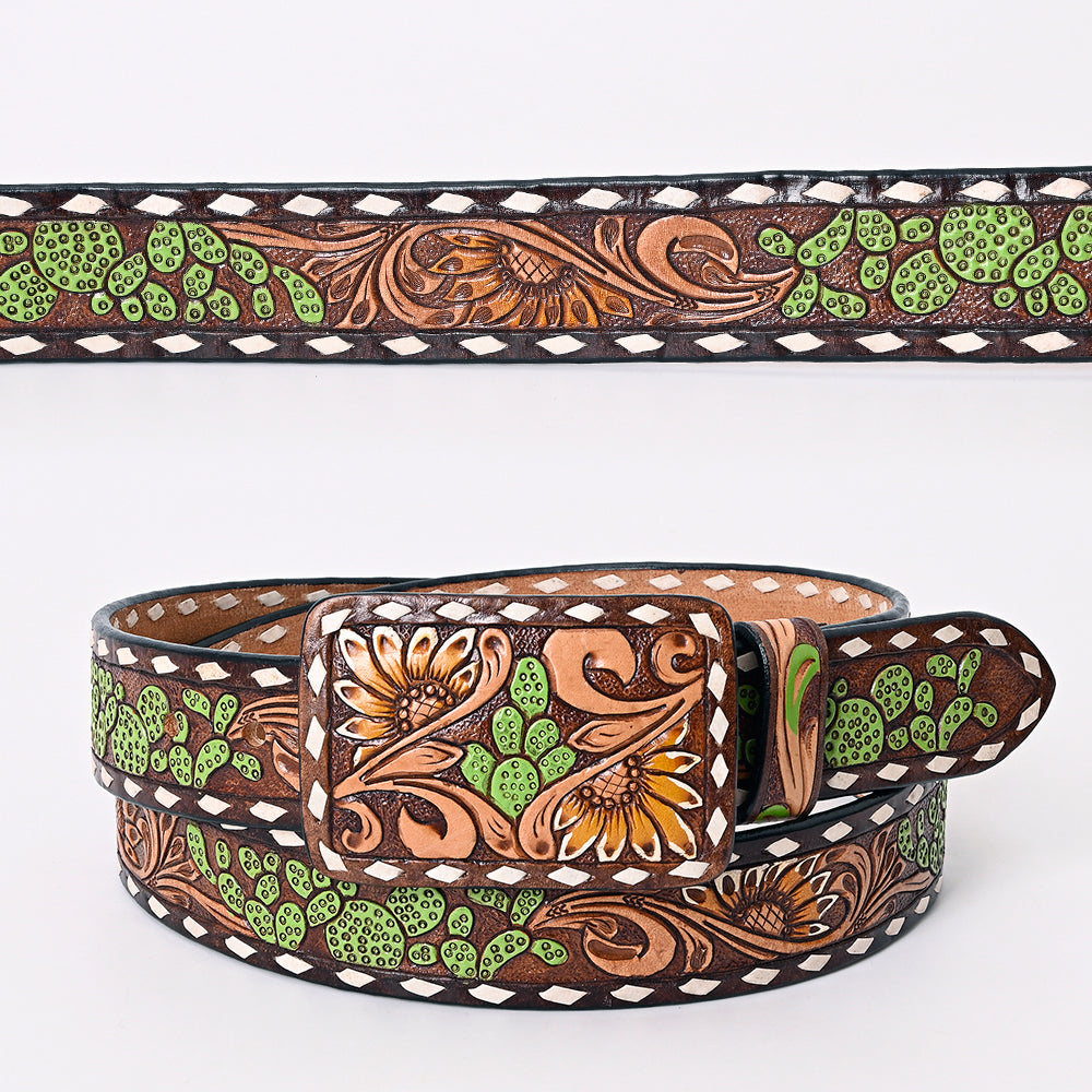 American Darling Beautifully Hand Tooled Tan Genuine Leather Belt Men and Women Western with Removable Buckle