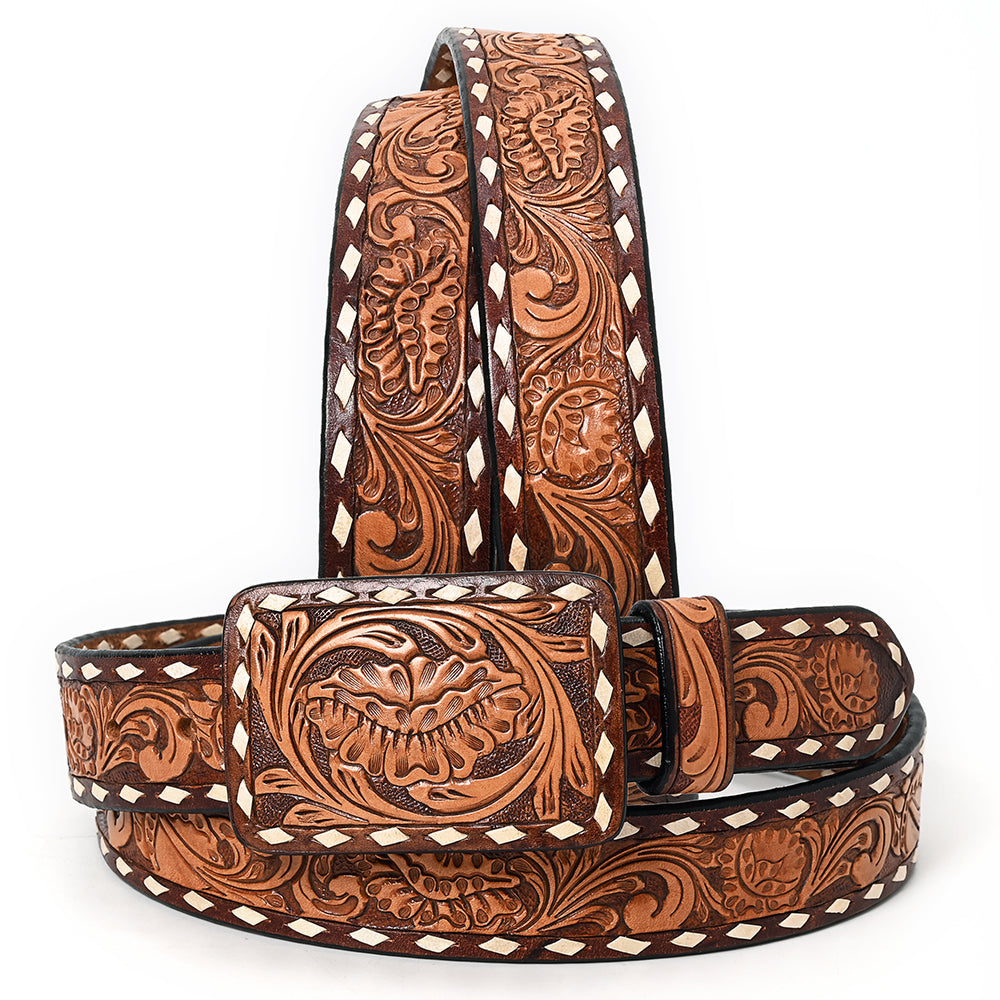 American Darling Beautifully Hand Tooled Tan Genuine Leather Belt Men and Women Western with Removable Buckle