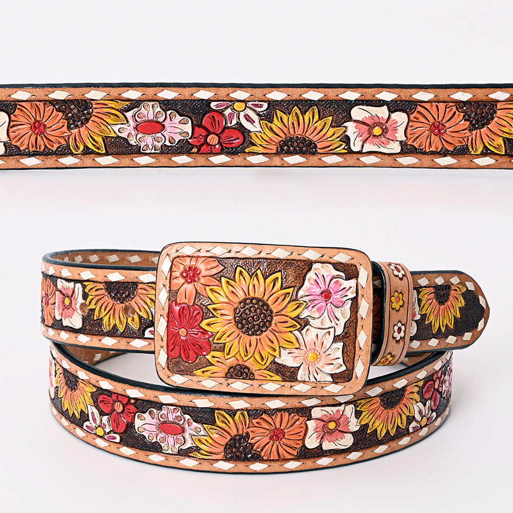 American Darling Beautifully Hand Tooled Tan Genuine Leather Belt Men and Women Western with Removable Buckle
