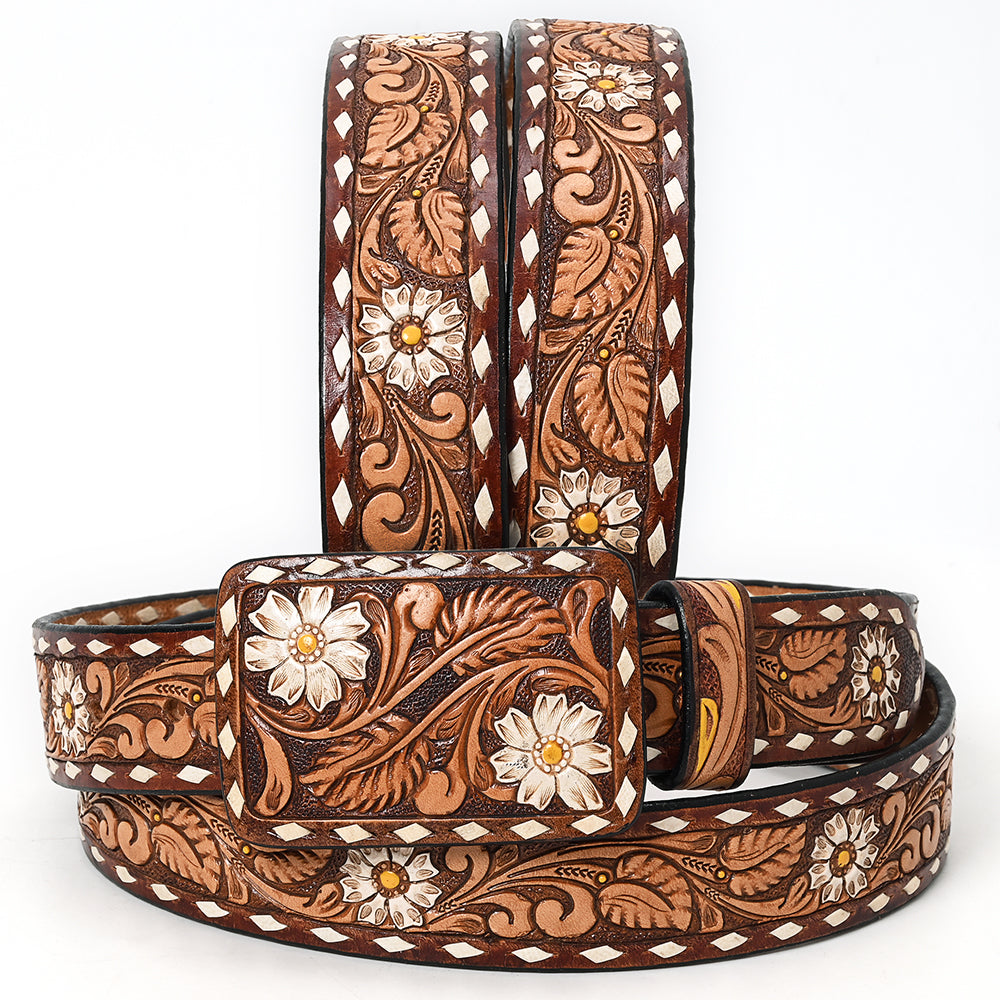 American Darling Beautifully Hand Tooled Tan Genuine Leather Belt Men and Women Western with Removable Buckle