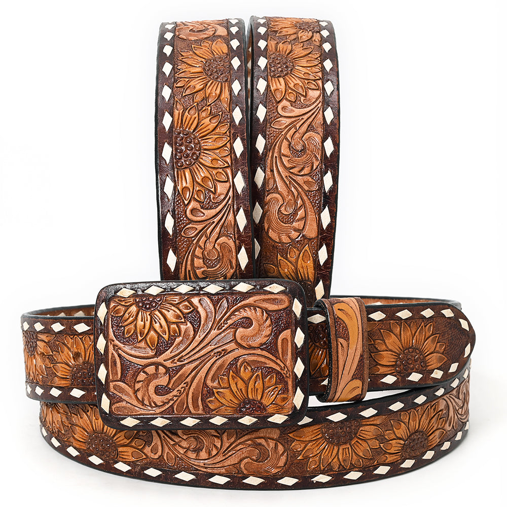 American Darling Beautifully Hand Tooled Tan Genuine Leather Belt Men and Women Western with Removable Buckle