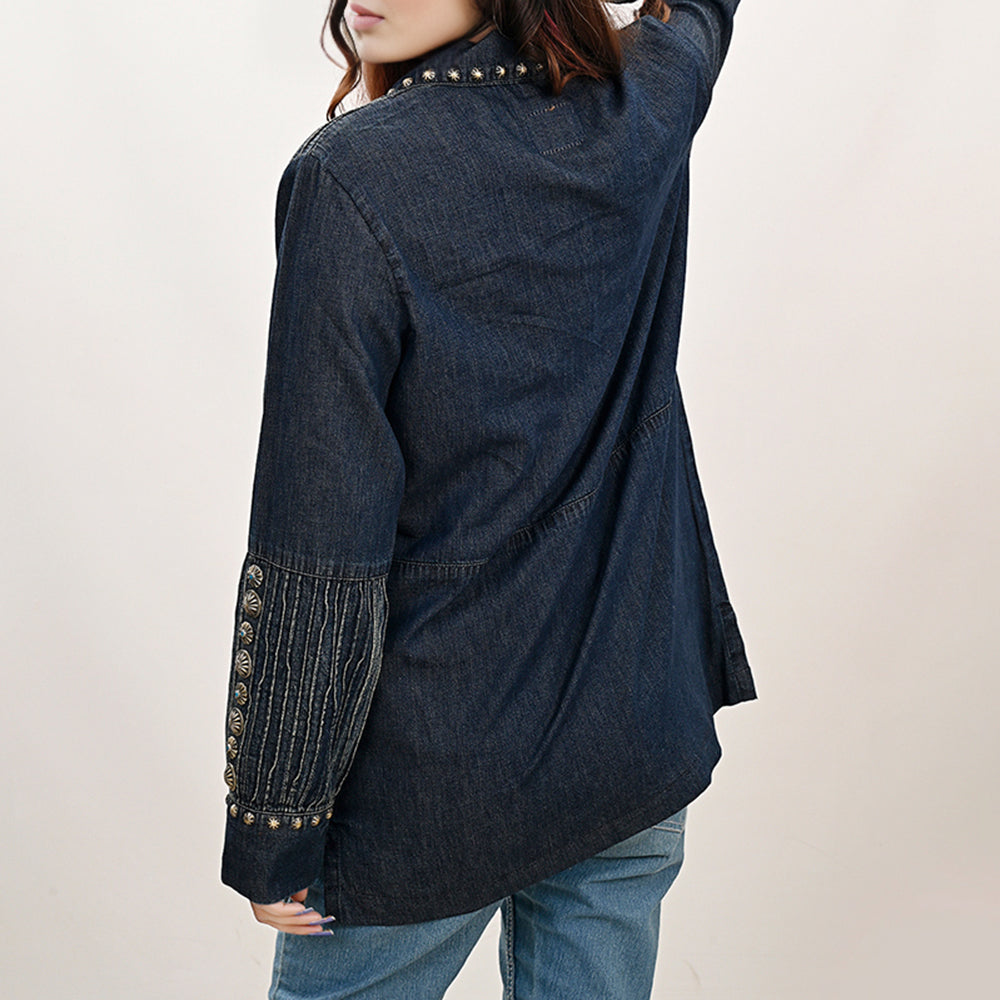 American Darling ADDR001-L 100% Cotton Denim Women Shirt Jacket Dress Ladies Girl Top Medium