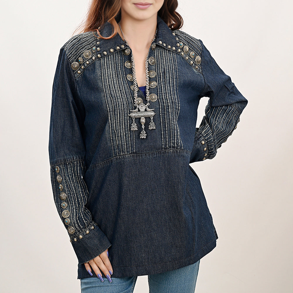 American Darling ADDR001 100% Cotton Denim Women Shirt Jacket Dress Ladies Girl Top