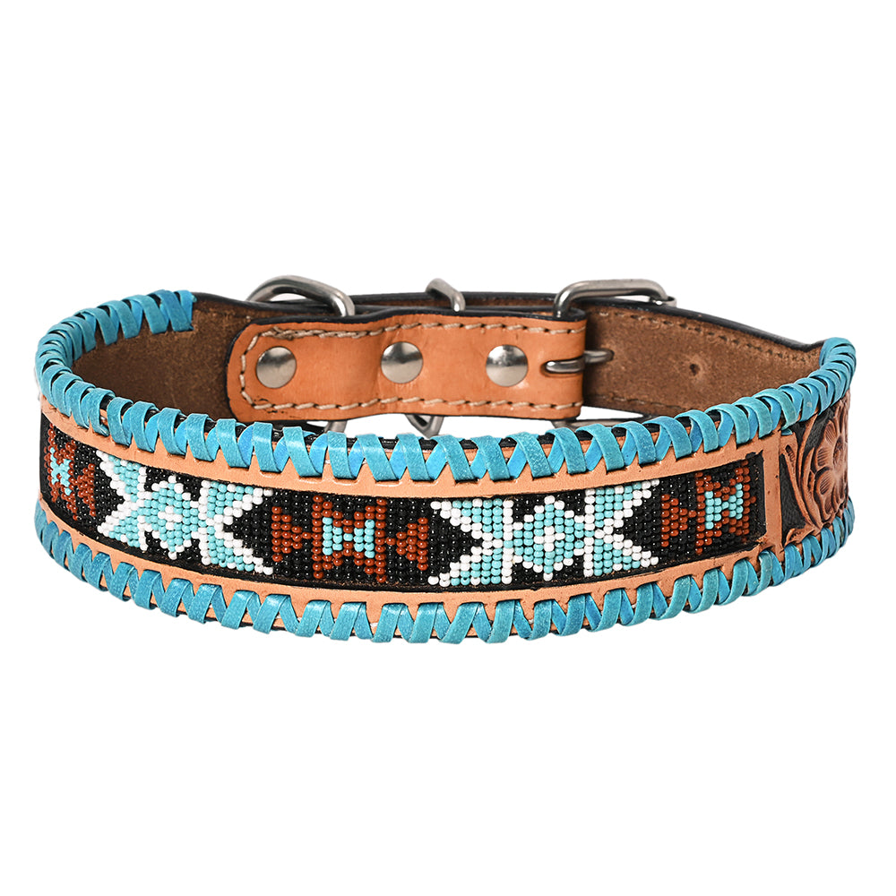 HILASON Western Style Beaded American Leather Pet Dog Collar