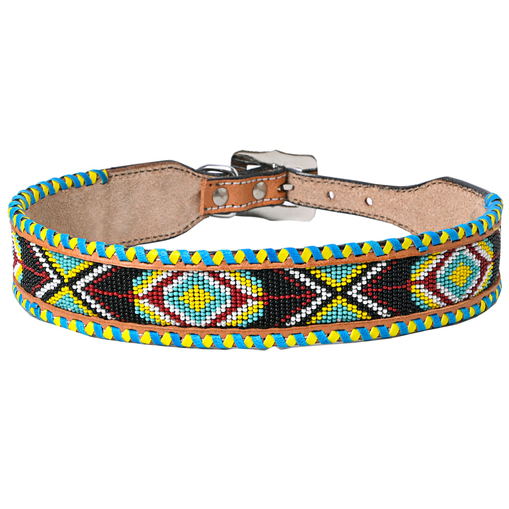 HILASON Western Style Beaded American Leather Pet Dog Collar