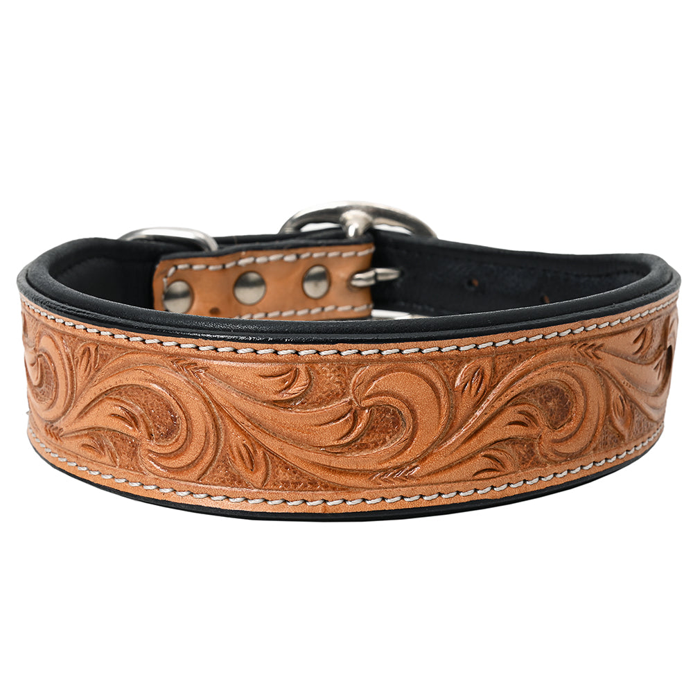 HILASON Western Genuine Leather Heavy Duty Dog Collar Floral Tooled