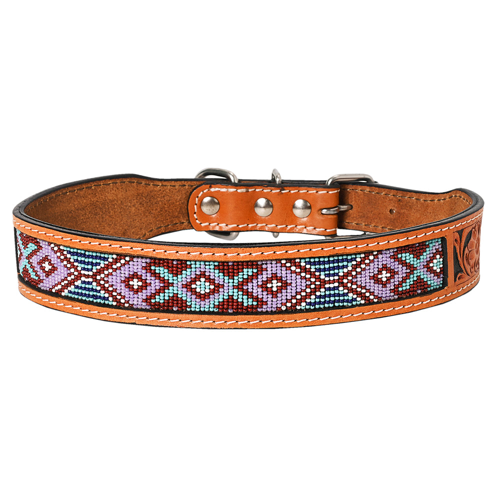 HILASON Western Style Beaded American Leather Pet Dog Collar