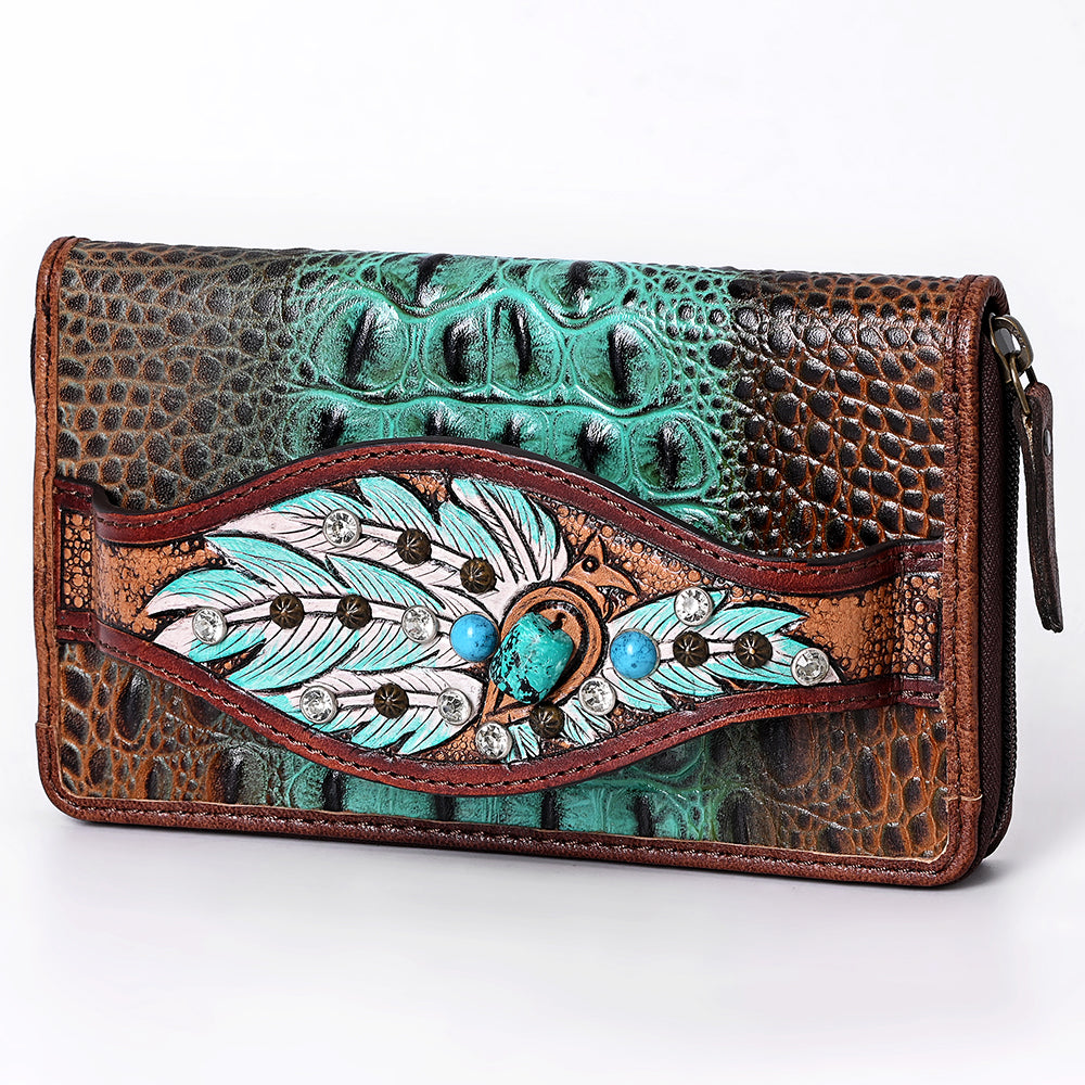 American Darling Clutch Crocodile Embossed Hand Tooled Genuine Leather Western Women Bag | Handbag Purse Wristlet Travel