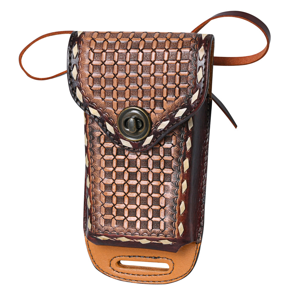 Hilason Basketweave Floral Cell Phone Case Tan American Leather
