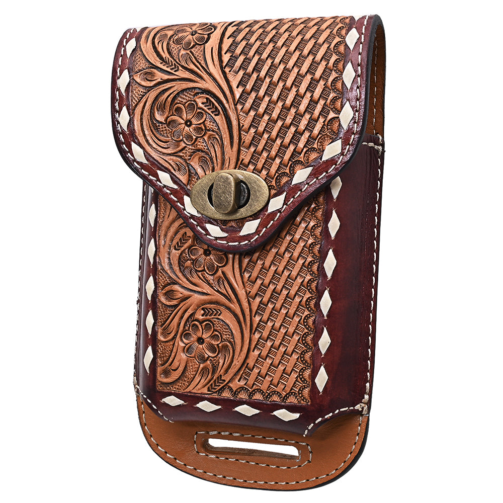 Hilason Basketweave Floral Cell Phone Case Tan American Leather