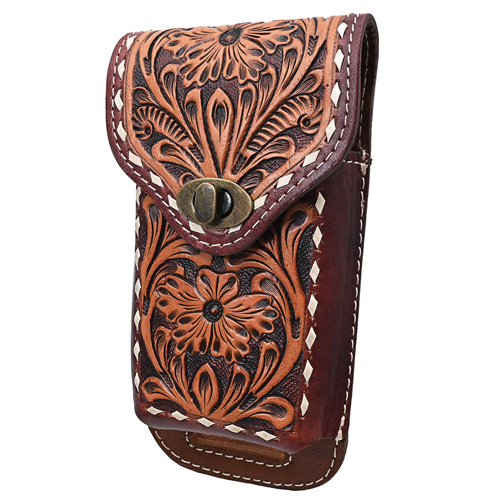 Hilason Basketweave Floral Cell Phone Case Tan American Leather