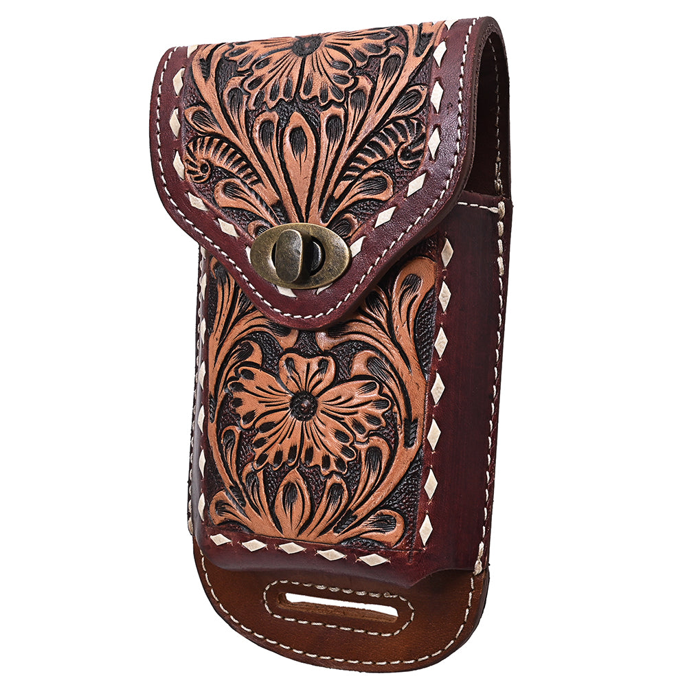 Hilason Basketweave Floral Cell Phone Case Tan American Leather