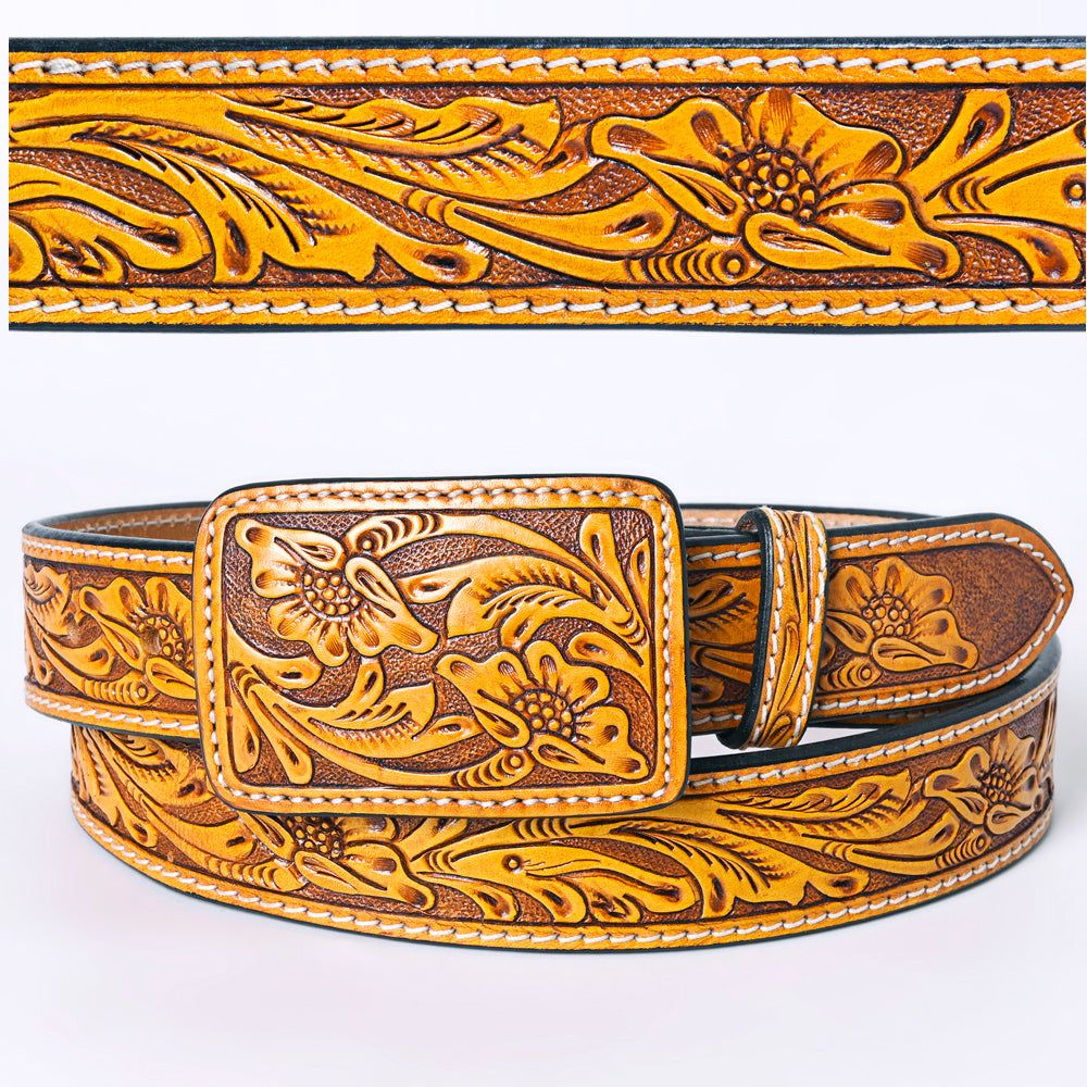 American Darling Beautifully Hand Tooled Brown Genuine Leather Belt Men and Women Western with Removable Buckle