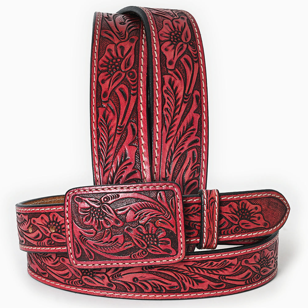 American Darling Beautifully Hand Tooled Brown Genuine Leather Belt Men and Women Western with Removable Buckle