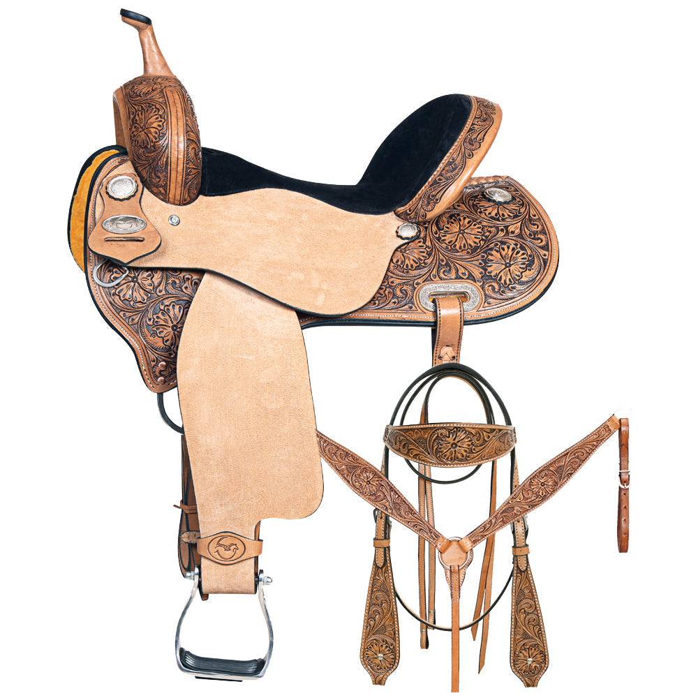 COMFYTACK Western Horse Wade Saddle American Leather Ranch Roping With Reins Tan 16 In