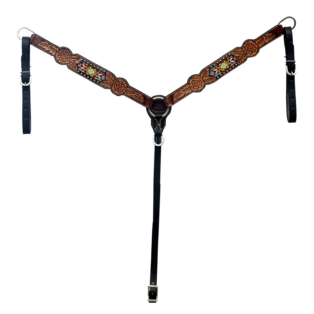 HILASON Western Leather Horse Headstall Breast Collar Floral Design Dark Brown | Tack Set for Horses