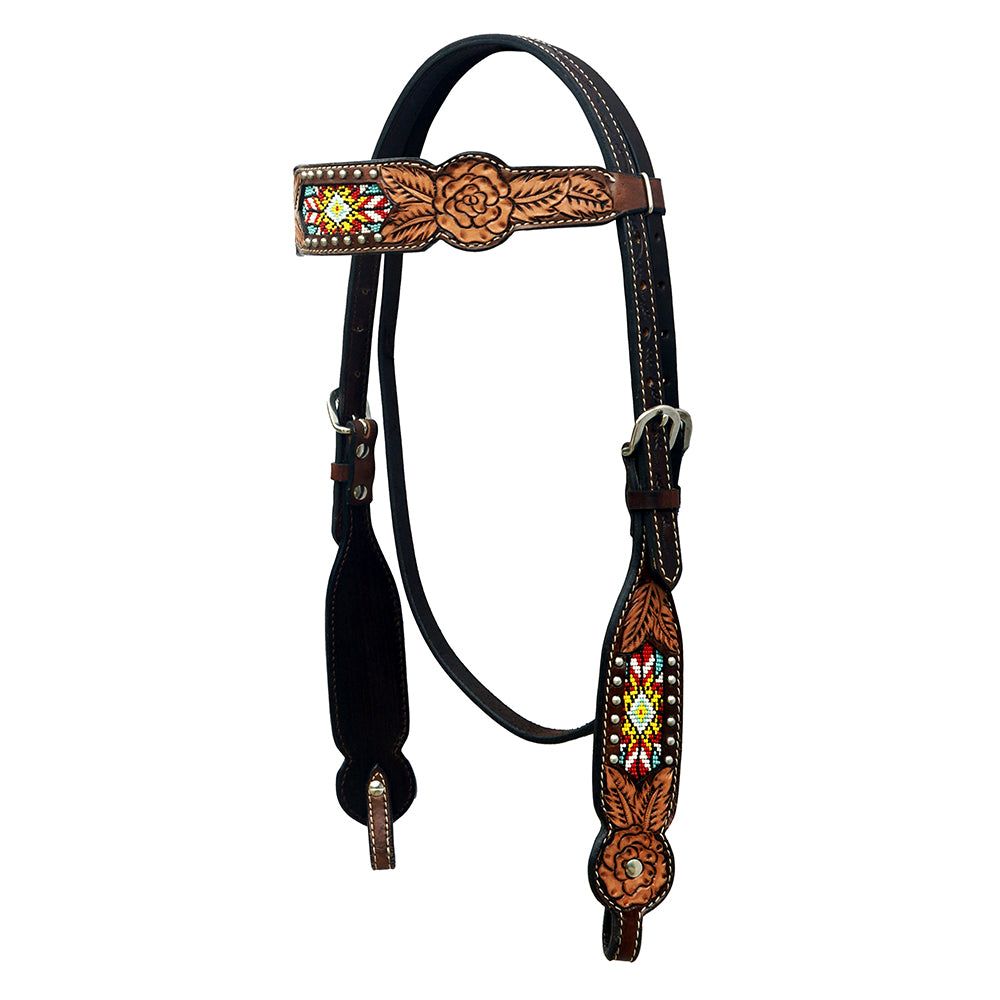 HILASON Western Leather Horse Headstall Breast Collar Floral Design Dark Brown | Tack Set for Horses