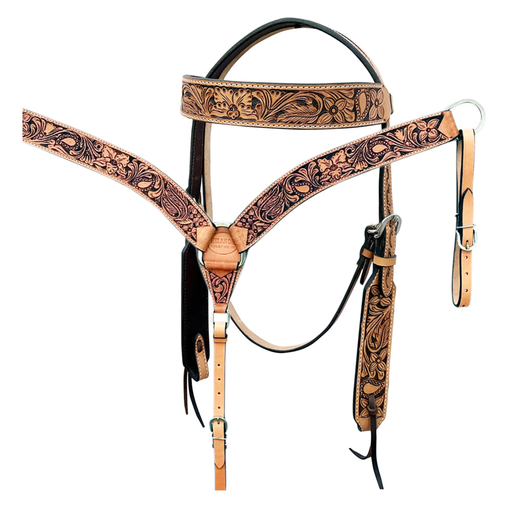 HILASON Western Horse Headstall & Breast Collar American Leather Hand Carving