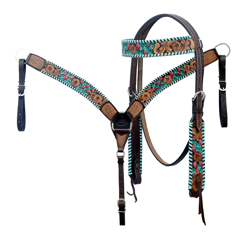 HILASON Western Horse Headstall & Breast Collar American Leather Hand Carving