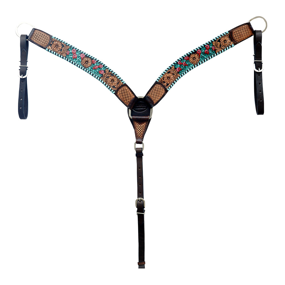 HILASON Western Leather Horse Headstall Breast Collar Floral Design Dark Brown | Tack Set for Horses