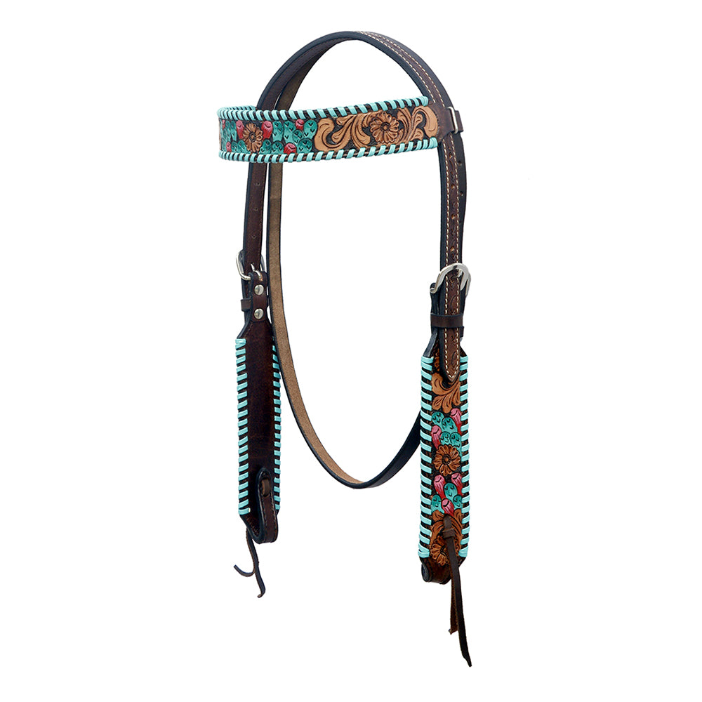 HILASON Western Leather Horse Headstall Breast Collar Floral Design Dark Brown | Tack Set for Horses