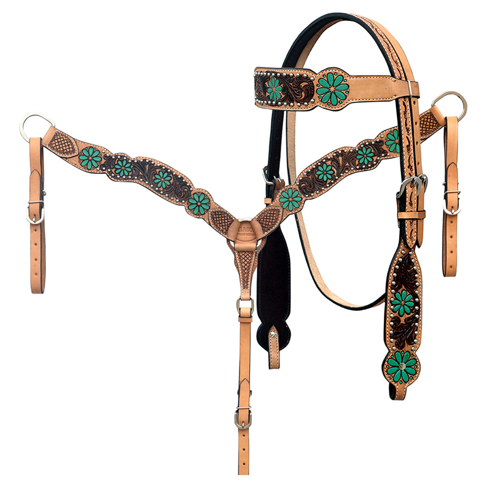HILASON Western Leather Horse Headstall & Breast Collar Floral Hand Painted