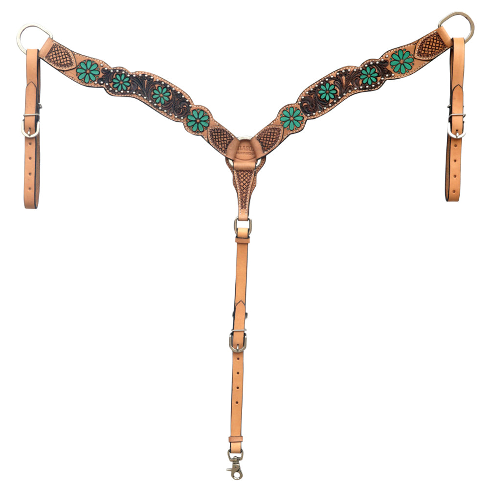 HILASON Western Leather Horse Headstall & Breast Collar Floral Hand Painted