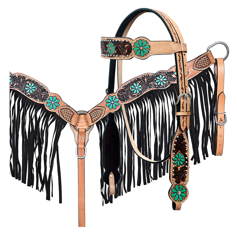 HILASON Western Leather Horse Headstall & Breast Collar Floral Hand Painted