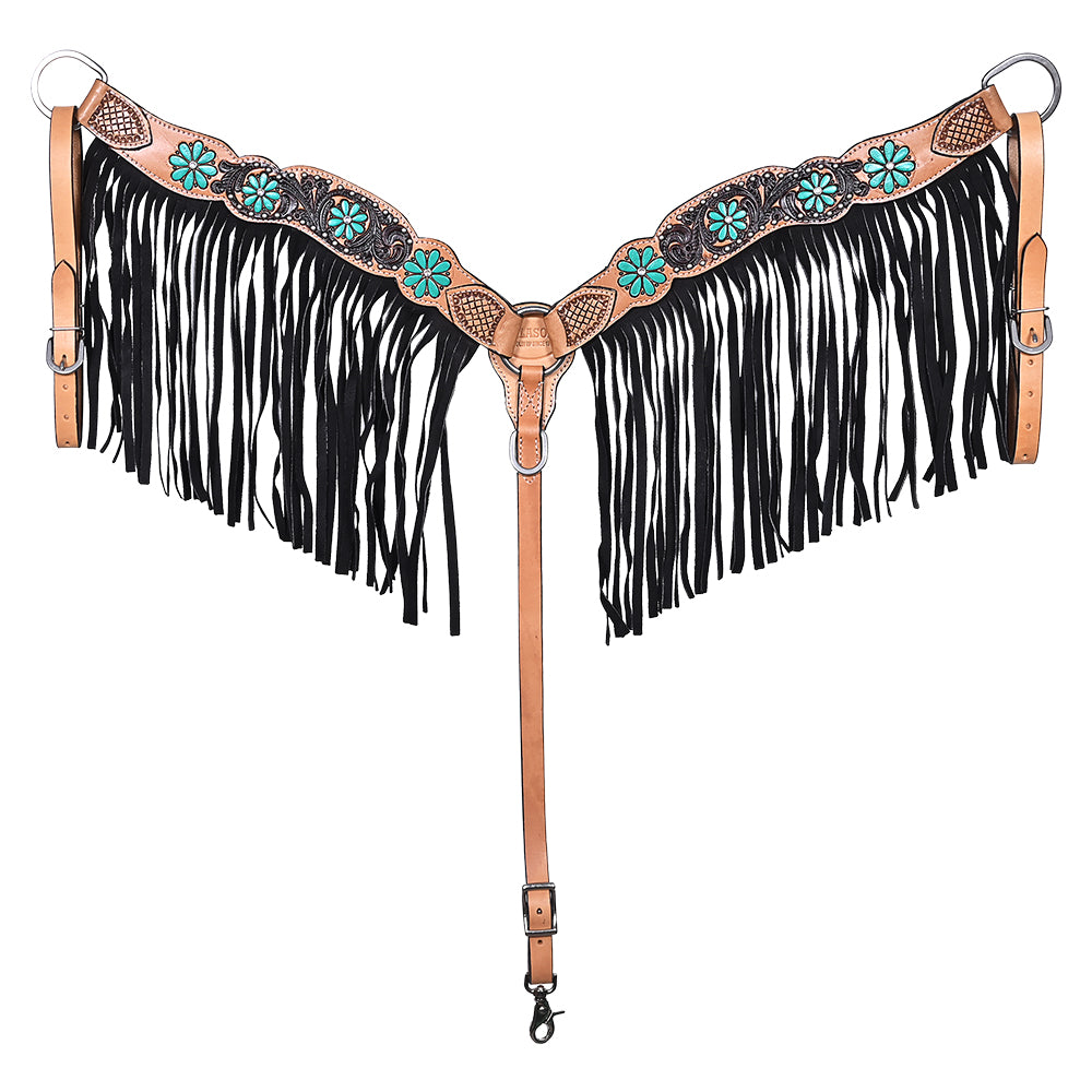HILASON Western Leather Horse Headstall & Breast Collar Floral Hand Painted