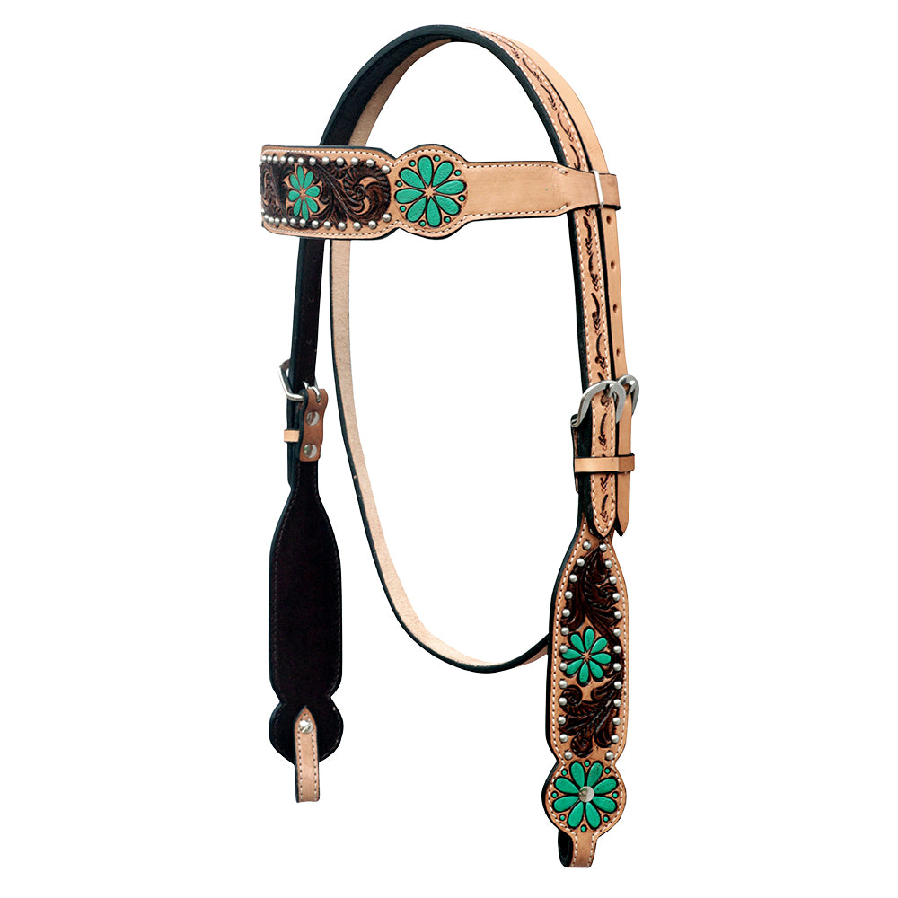 HILASON Western Leather Horse Headstall & Breast Collar Floral Hand Painted
