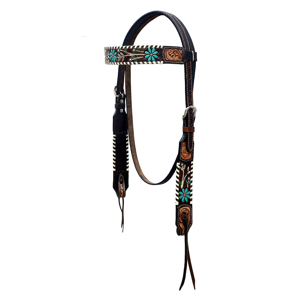 Hilason Western Horse Floral Hand Painted American Leather Breast Collar Dark Brown