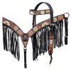 Hilason Horse Floral Hand Painted American Leather Breast Collar Headstall Fringes Brown