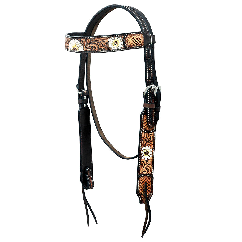 Hilason Western Horse Floral Hand Painted American Leather Headstall Dark Brown