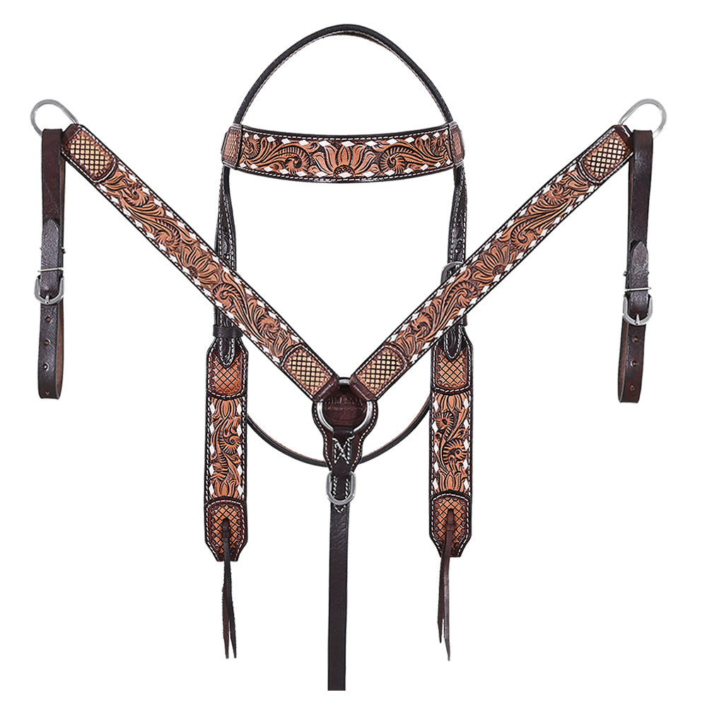 HILASON Western Leather Horse Headstall Breast Collar American Dark Brown Harness | Tack Set for Horses