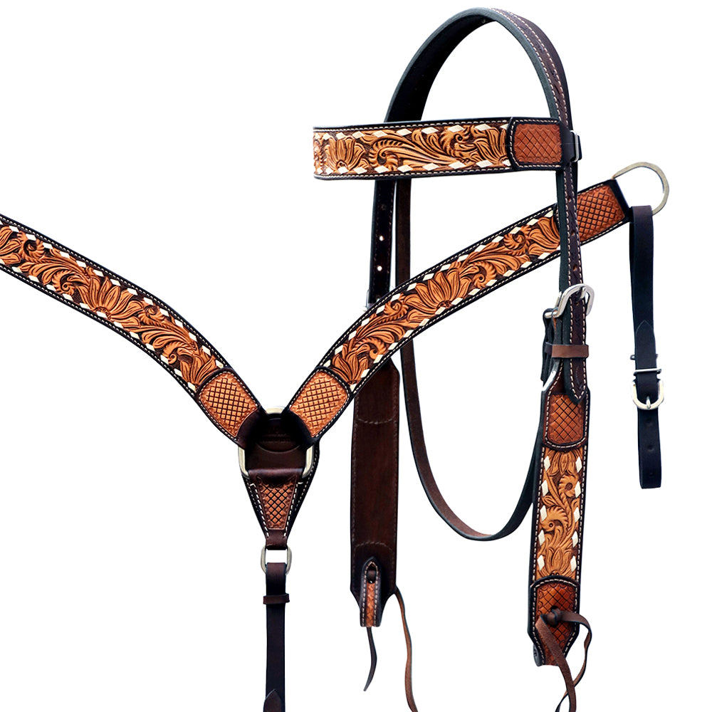 HILASON Western Leather Horse Headstall Breast Collar American Dark Brown Harness | Tack Set for Horses