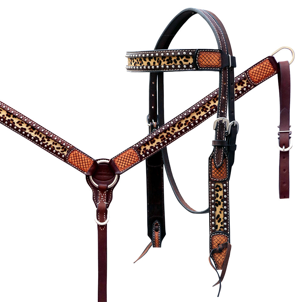 HILASON Western Leather Horse Headstall Breast Collar American Dark Brown Harness | Tack Set for Horses
