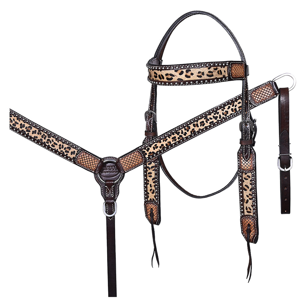 HILASON Western Leather Horse Headstall Breast Collar American Dark Brown Harness | Tack Set for Horses