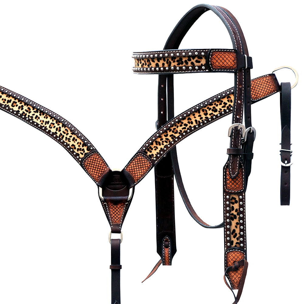 HILASON Western Leather Horse Headstall Breast Collar American Dark Brown Harness | Tack Set for Horses