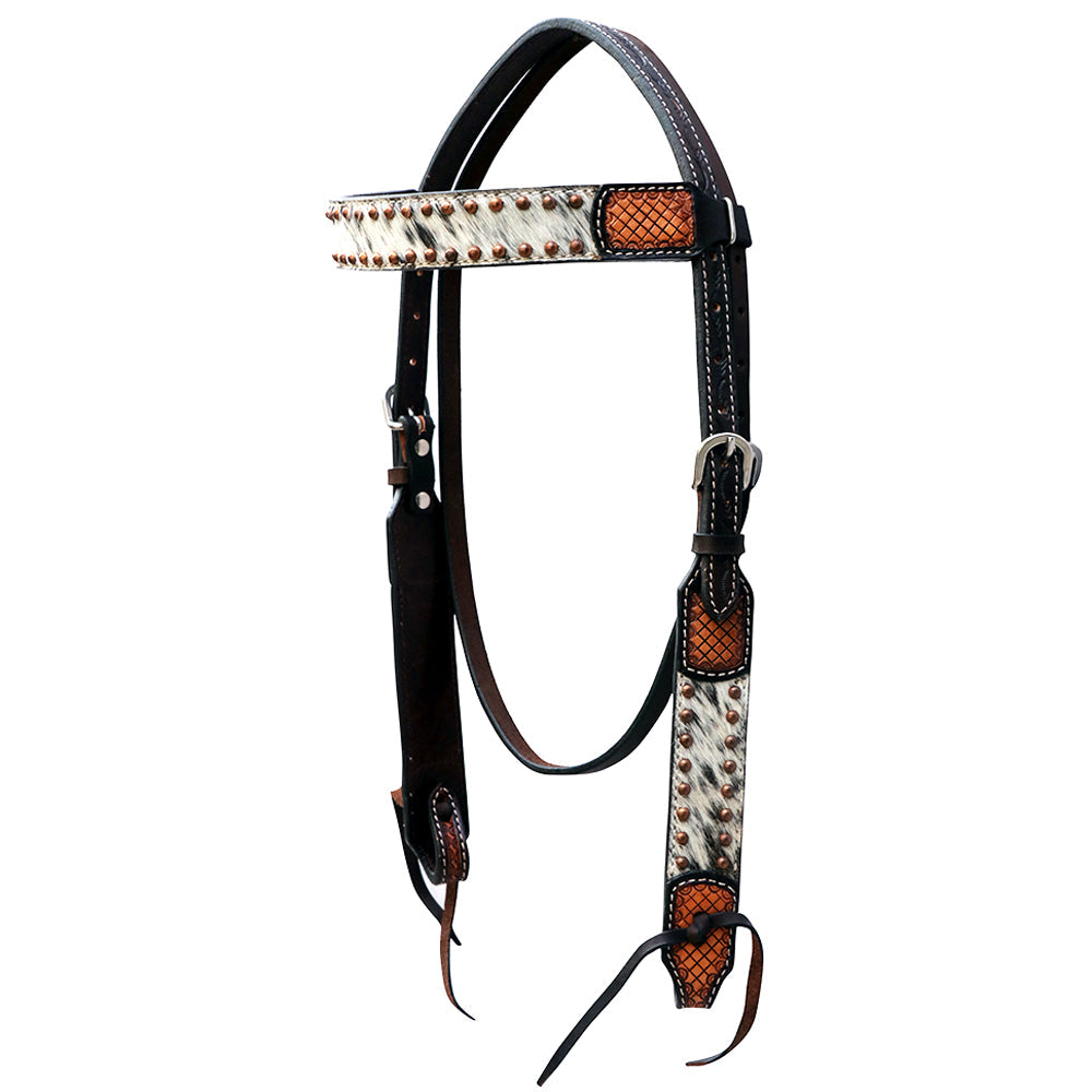 Hilason Horse Hand Tooled American Hair On Leather Breast Collar Headstall Brown