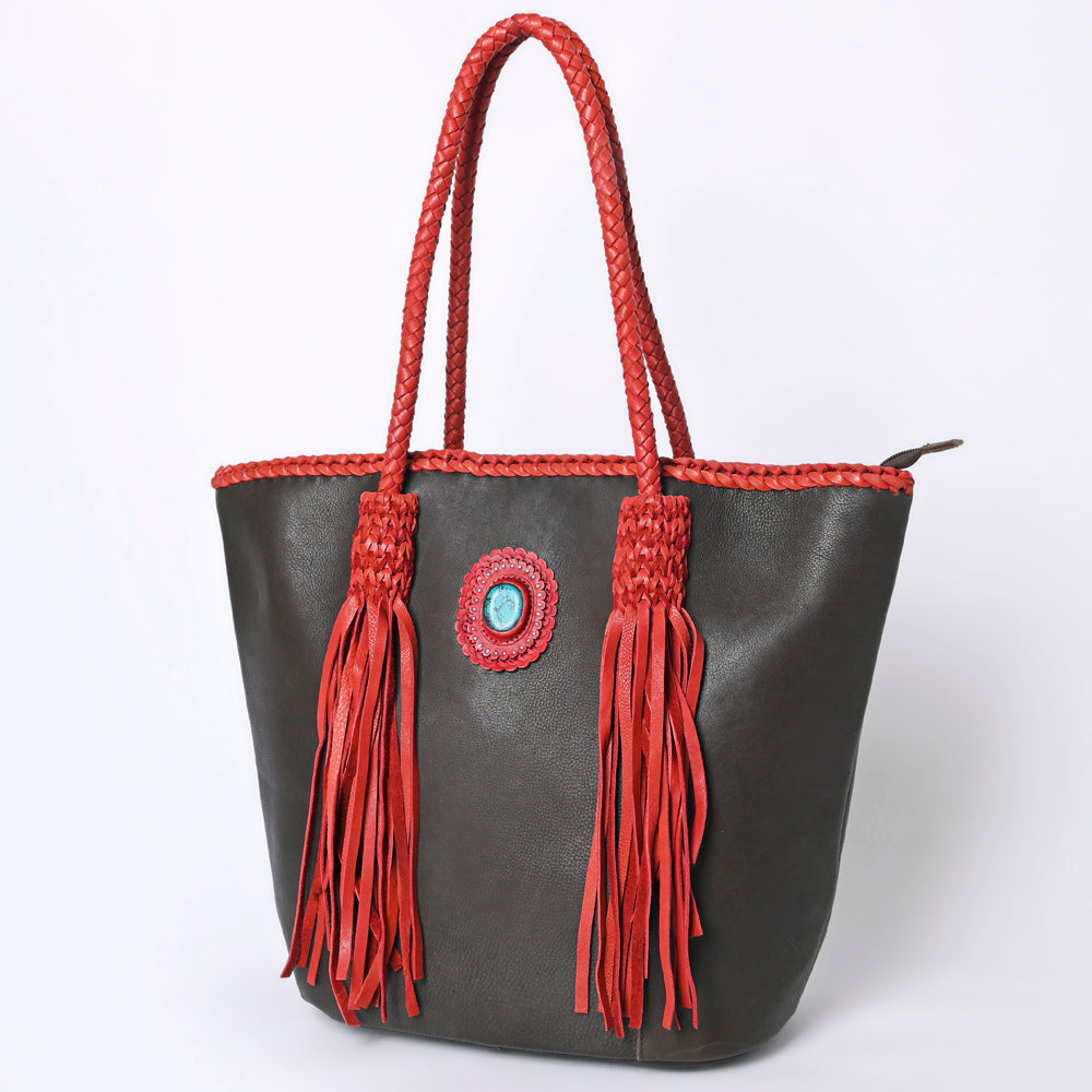 American Darling Tote Bag Western Genuine Leather Handcrafted Large Purse with Fringes and Braided Straps