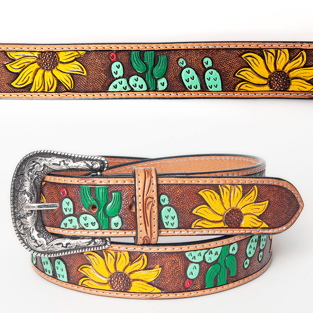 American Darling Beautifully Hand Tooled Tan Genuine Leather Belt Men and Women Western with Removable Buckle