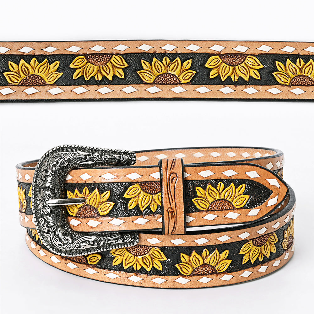 American Darling Beautifully Hand Tooled Tan Genuine Leather Belt Men and Women Western with Removable Buckle