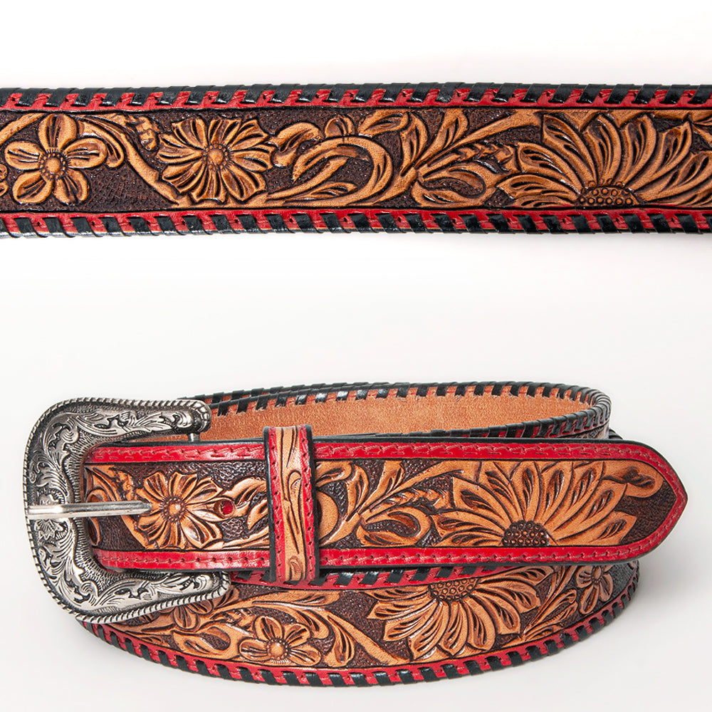 American Darling Beautifully Hand Tooled Tan Genuine Leather Belt Men and Women Western with Removable Buckle