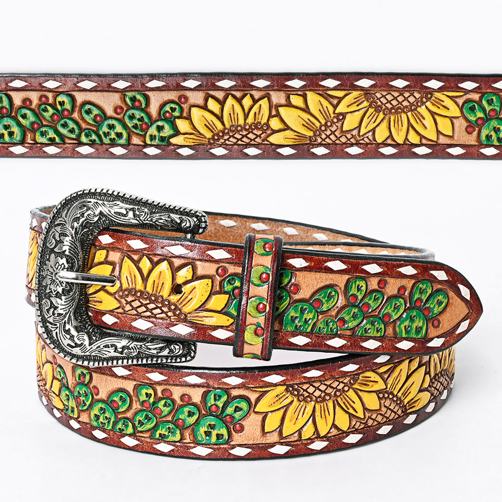 American Darling Beautifully Hand Tooled Tan Genuine Leather Belt Men and Women Western with Removable Buckle