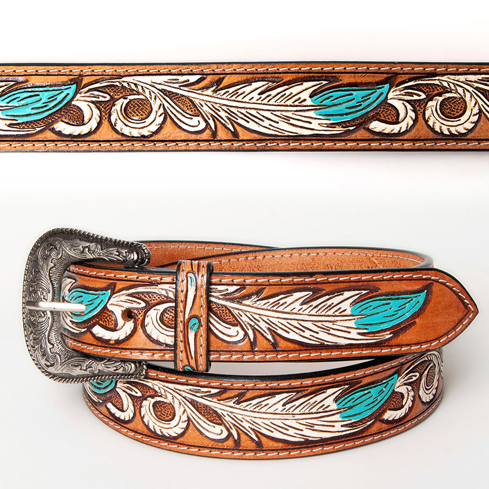 American Darling Beautifully Hand Tooled Tan Genuine Leather Belt Men and Women Western with Removable Buckle