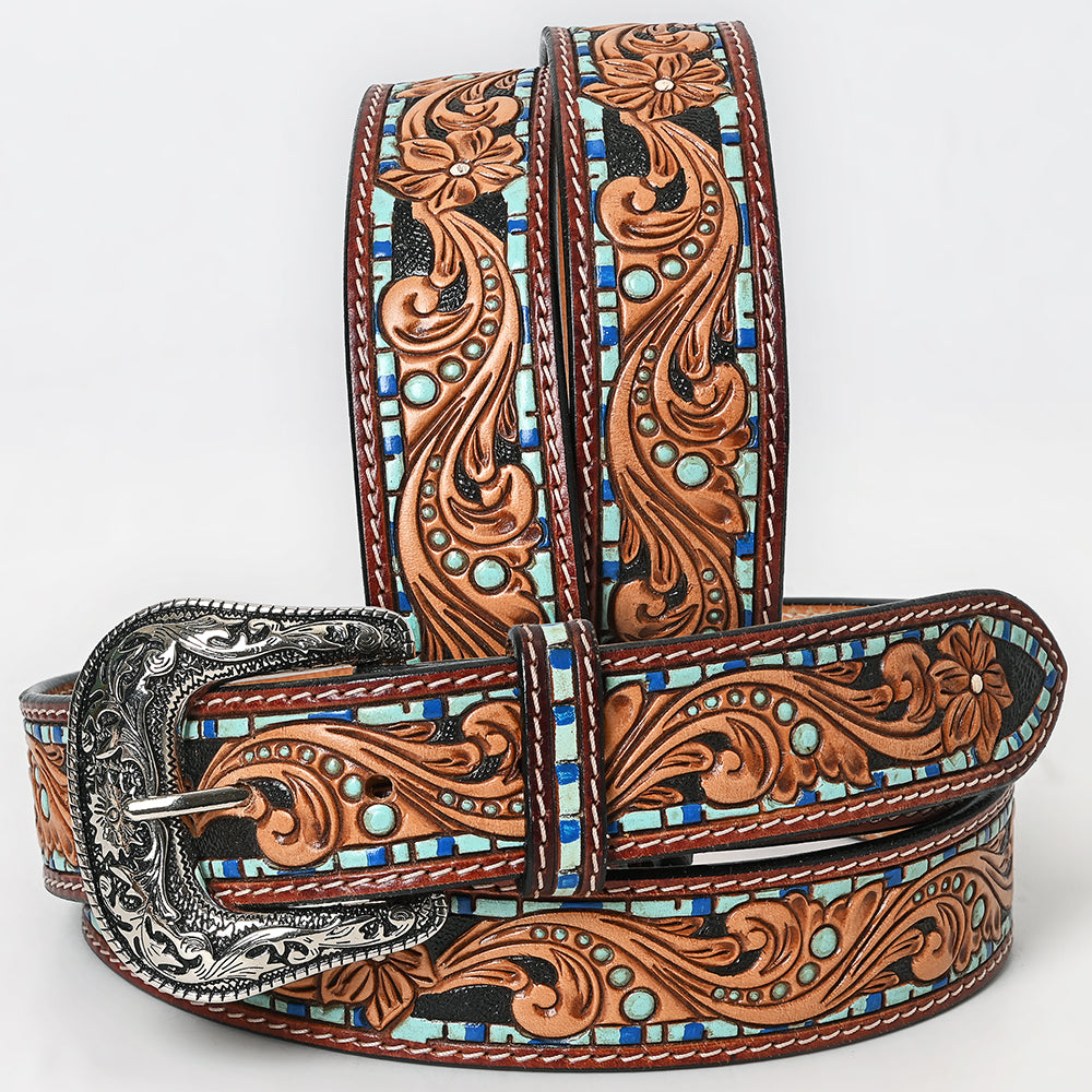 American Darling Beautifully Hand Tooled Tan Genuine Leather Belt Men and Women Western with Removable Buckle