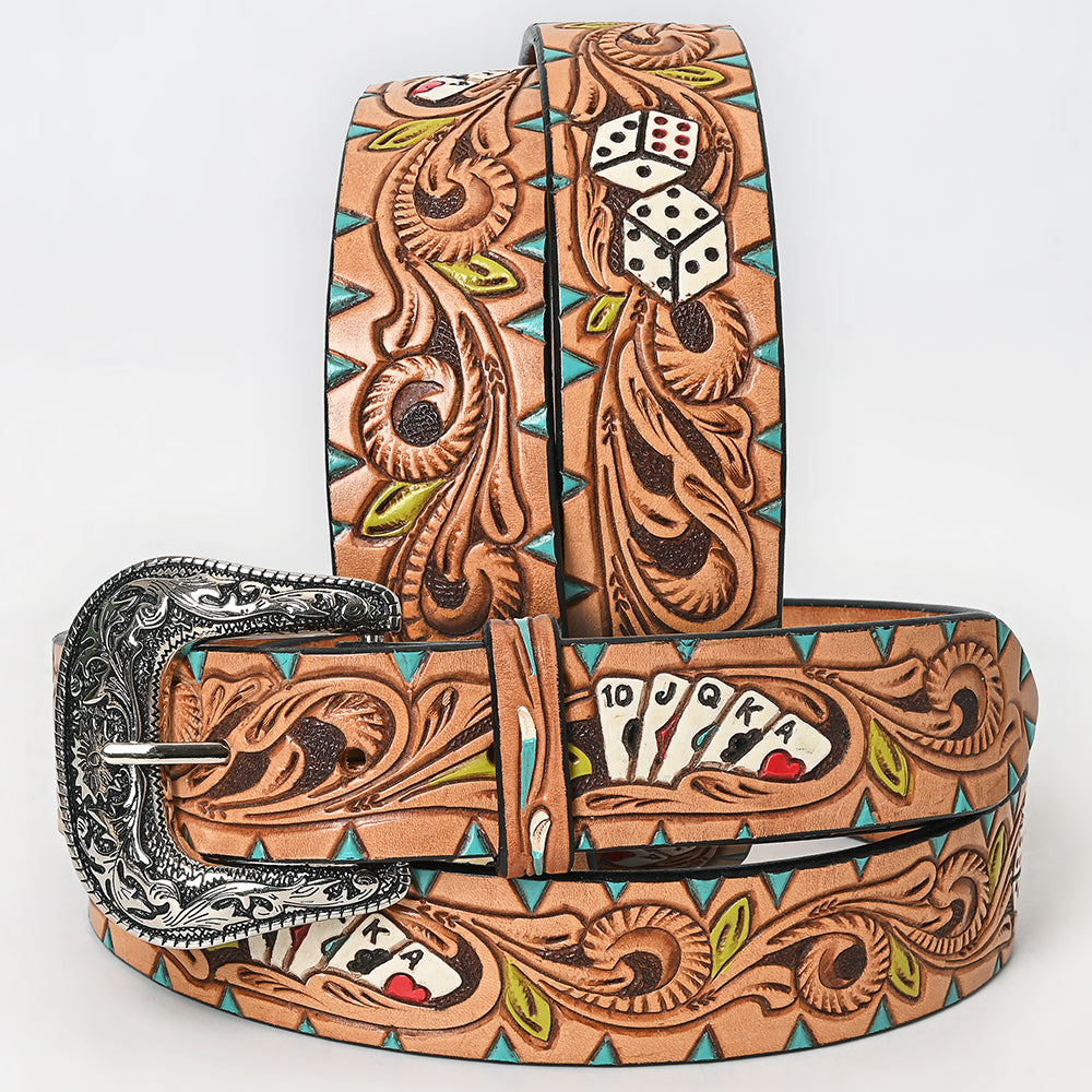 American Darling Beautifully Hand Tooled Green Genuine Leather Belt Men and Women Western with Removable Buckle