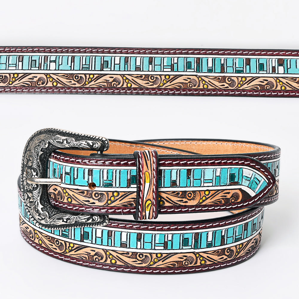 American Darling Beautifully Hand Tooled Green Genuine Leather Belt Men and Women Western with Removable Buckle