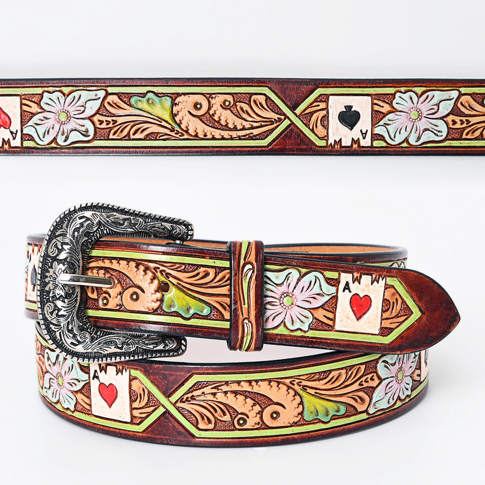 American Darling Beautifully Hand Tooled Green Genuine Leather Belt Men and Women Western with Removable Buckle